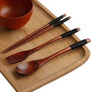 Vintage Houten Bestekset 3-delig