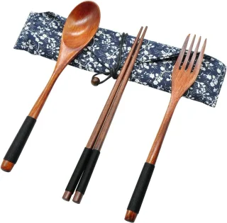 Vintage Houten Bestekset (3-delig)
