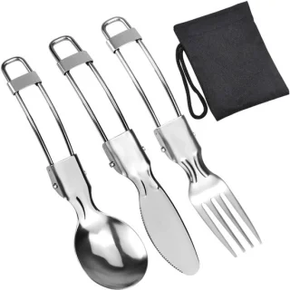 Vouwbaar bestekset van 3 stukken voor kamperen, outdoor en picknicks