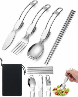 Vouwbaar bestekset van 4 delen voor kamperen en picknicks