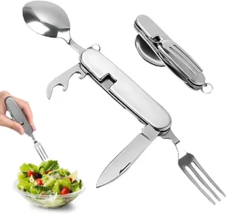 Vouwbare bestekset 4-in-1 met mes, vork, lepel en flesopener