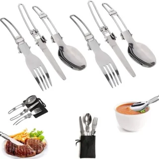 Vouwbare camping bestekset van rvs met mes, vork en lepel (2 sets)
