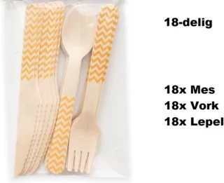 Wave 18-delige bestekset hout oranje 3-pack