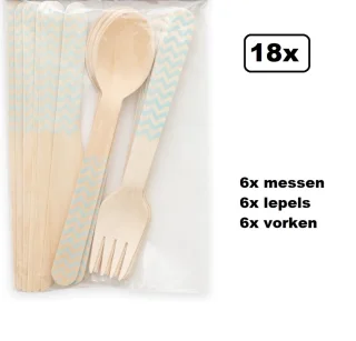 Wave Baby Blauw Bestekset Hout 18-delig
