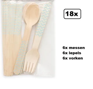 Wave Baby Blauw Bestekset Hout 18-delig