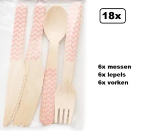 Wave Baby Roze Bestekset Hout 18-delig