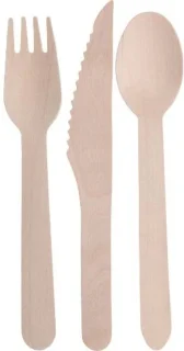 Wegwerp bestek houten set 600 stuks mes vork lepel 16 cm