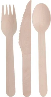 Wegwerp bestek houten set 600 stuks mes vork lepel 16 cm