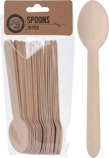 wegwerp houten bestek set 20 personen 16 cm messen vorken lepels