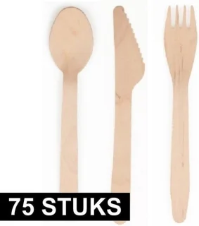 Wegwerp houten bestek set 75-delig