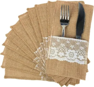 Zilverkleurige burlap bestekhouder zakken 4 x 8 inch