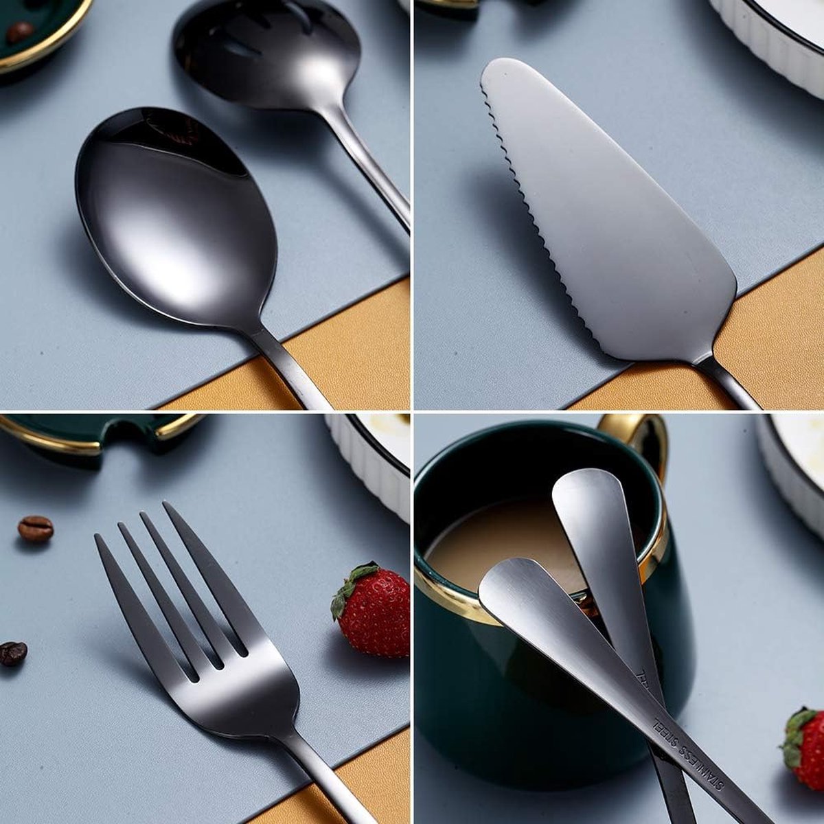 Wat vinden we goed aan de zwarte 10-delige serveerbestekset roestvrij staal