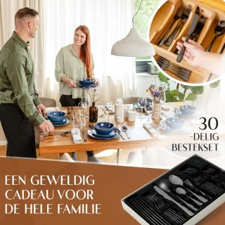 Zwarte Bestekset 30-delig RVS Voor 6 Personen