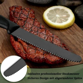 Zwarte bestekset 30-delig voor 6 personen met steakmessen