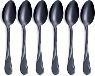 Zwarte eetlepelset van roestvrij staal - 19,3 cm