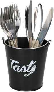 Zwarte metalen emmer met bestek 6 personen 22275624