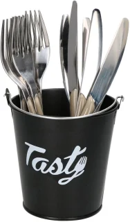 Zwarte metalen emmer met bestek 6 personen 22275624