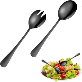 Zwarte RVS saladescheppen set van 2
