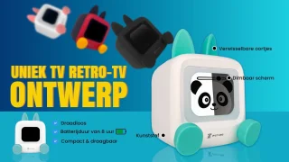 Wedjis Retro Mili-TV – Digitale Klok & Bluetooth Speaker – Smart display – Kunststof – Dimbaar scherm – Sinterklaas cadeautjes – Wit/Blauw