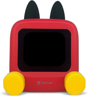 Wedjis Retro Mili-TV – Digitale Klok & Bluetooth Speaker – Smart display – Kunststof – Dimbaar scherm – Kerstcadeau – Rood/Geel