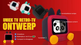 Wedjis Retro Mili-TV – Digitale Klok & Bluetooth Speaker – Smart display – Kunststof – Dimbaar scherm – Kerstcadeau – Rood/Geel