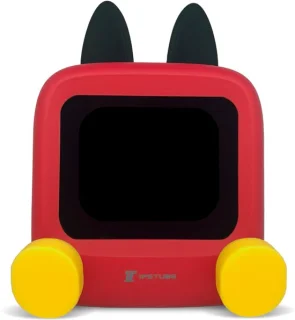 Wedjis Retro Mili-TV – Digitale Klok & Bluetooth Speaker – Smart display – Kunststof – Dimbaar scherm – Kerstcadeau – Rood/Geel