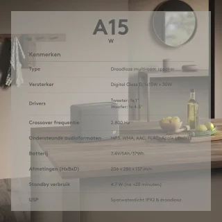 Audio Pro A15 W Draagbare Smart Multiroom Actieve Luidspreker - Audio Pro Multiroom (Linkplay) - Ruimtecorrectie - Waterbestendig IPX2 - Grijs