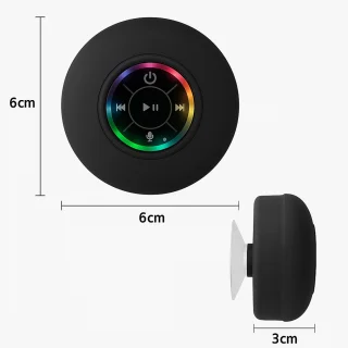 JustValue Douche Speaker - 6 x 6 x 3 CM - Bluetooth Badkamer Speaker - Waterproof - RGB Led Verlichting - Zwart