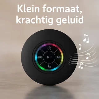 JustValue Douche Speaker - 6 x 6 x 3 CM - Bluetooth Badkamer Speaker - Waterproof - RGB Led Verlichting - Zwart