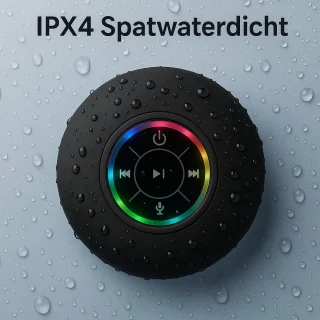 JustValue Douche Speaker - 6 x 6 x 3 CM - Bluetooth Badkamer Speaker - Waterproof - RGB Led Verlichting - Zwart
