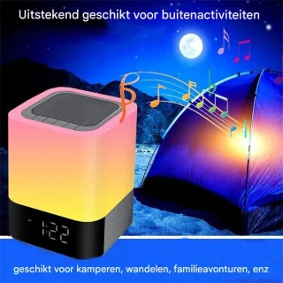 5-in-1 Bluetooth Speaker met LED Lamp, Wekker, Touch Bediening & 48 Kleuren – Draadloos, USB/TF/AUX, Handsfree Bellen
