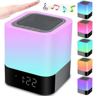 5-in-1 Bluetooth Speaker met LED Lamp, Wekker, Touch Bediening & 48 Kleuren – Draadloos, USB/TF/AUX, Handsfree Bellen