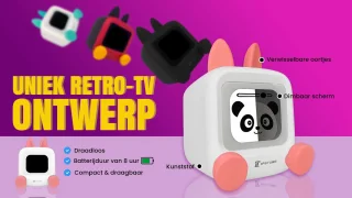 Wedjis Retro Mili-TV – Digitale Klok & Bluetooth Speaker – Smart display – Kunststof – Dimbaar scherm – Cadeau voor vrouwen – Wit/Roze