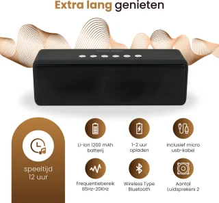 NBY 5510 Krachtige Bluetooth Speaker - 20W Surround Sound Draadloze Luidspreker - 10 Meter Bereik & 8 Uur Draadloos Muziek Afspelen Zonder Opladen - Zwart