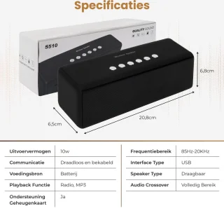NBY 5510 Krachtige Bluetooth Speaker - 20W Surround Sound Draadloze Luidspreker - 10 Meter Bereik & 8 Uur Draadloos Muziek Afspelen Zonder Opladen - Zwart
