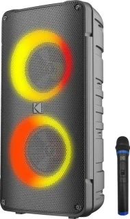 Kodak Enceinte Party Portable PRPS-1775 - Double Woofer 4”, Bluetooth, TWS, USB/TF, Entrée AUX & Micro Karaoké, Effets Lumineux Disco, Batterie 3000mAh, Micro Sans Fil Inclus - Noir