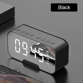 Digitale wekker met bluetooth speaker, radio, spiegel en TF ingang. zwart