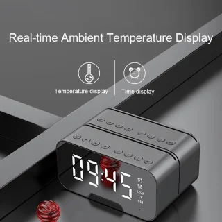 Digitale wekker met bluetooth speaker, radio, spiegel en TF ingang. zwart