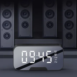 Digitale wekker met bluetooth speaker, radio, spiegel en TF ingang. zwart