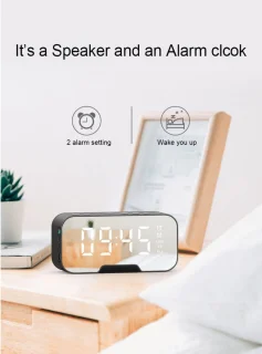 Digitale wekker met bluetooth speaker, radio, spiegel en TF ingang. zwart