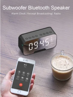 Digitale wekker met bluetooth speaker, radio, spiegel en TF ingang. zwart