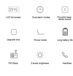 Digitale wekker met bluetooth speaker, radio, spiegel en TF ingang. zwart