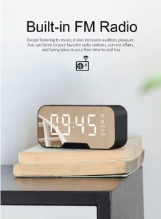 Digitale wekker met bluetooth speaker, radio, spiegel en TF ingang. zwart