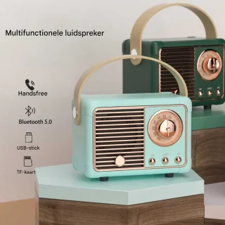Retro Bluetooth Luidspreker - Draadloze Mini Speaker 10x7x5 cm - Vintage Design - Bluetooth 5.0 - Krachtig Geluid - Langdurige Speeltijd - Blauw