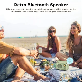 JeiibrZui Retro Bluetooth-Luidspreker - Draagbare Draadloze Stereoluidspreker - Krachtig Geluid 10m Bereik - 1 Stuk - Buitengebruik Groen