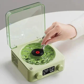 2026-speaker, platenspeler, Waves-platenspeler, stijlvolle Bluetooth-speaker met nachtlampje en tijdweergave, compacte multifunctionele 3-in-1 stereospeaker (groen), Dpofirsk1etcmgov6-13