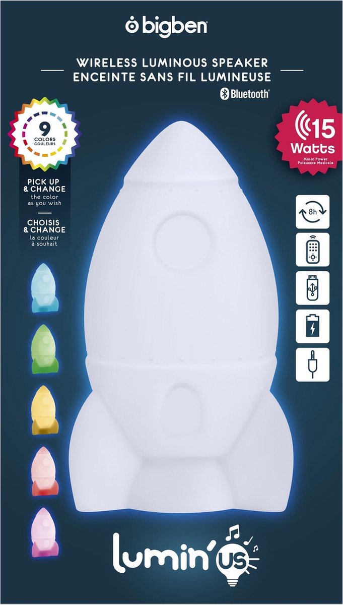 Bigben Lumin'us Raket Draadloze Bluetooth Speaker Kinderlamp