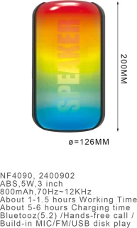 Bluetooth Draadloze Speaker 5W 3-inch RGB Verlichting