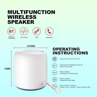 Bluetooth Speaker Draagbaar Wit Met Mini Subwoofer