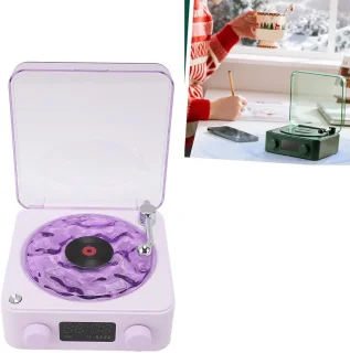 Bluetooth-speaker in vintage-stijl met nachtlampje en klokdisplay – retro-radiospeaker (violet)